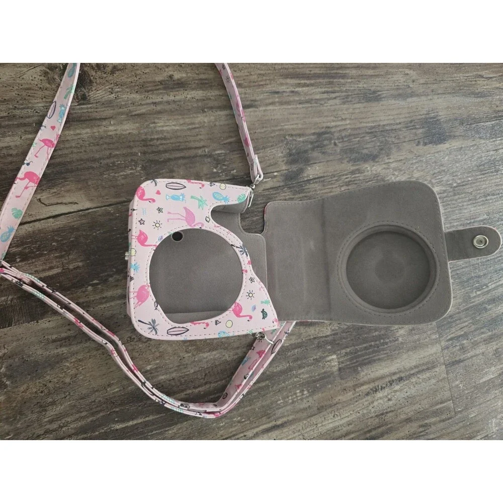 Pink Flamingo Instax Mini Camera Case Bag Shoulder Strap Cute Tropical Print